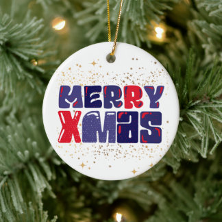 Merry Xmas Cute Red Blue Gold Keramisch Ornament