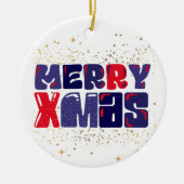 Merry Xmas Cute Red Blue Gold Keramisch Ornament (Voorkant)