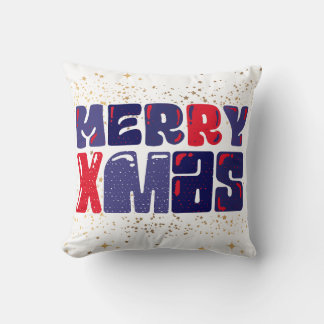 Merry Xmas Cute Red Blue Gold Kussen
