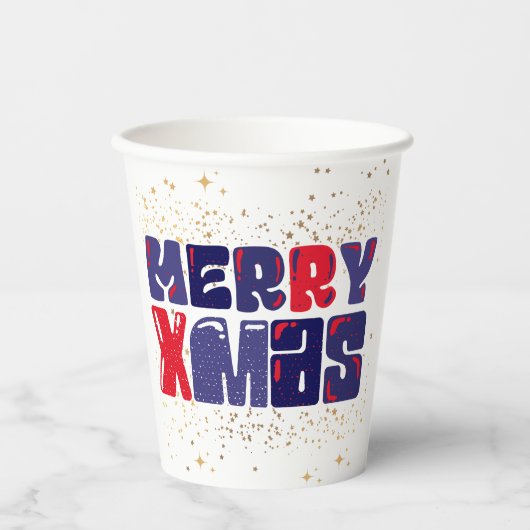 Merry Xmas Cute Red Blue Gold Papieren Bekers (Voorkant)