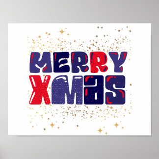 Merry Xmas Cute Red Blue Gold Poster