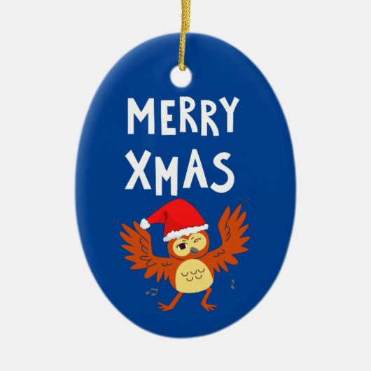 Merry Xmas Dansend Owl Keramisch Ornament (Voorkant)