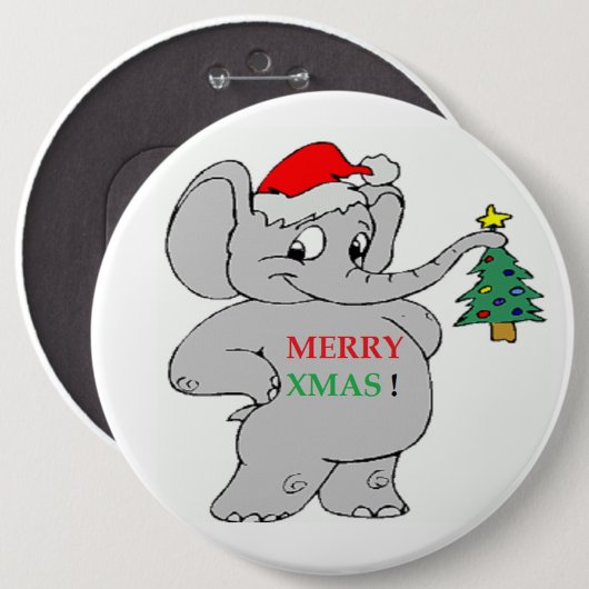 "MERRY XMAS" ELEPHANT RONDE BUTTON 6,0 CM (Voorkant /achterkant)