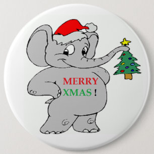 "MERRY XMAS" ELEPHANT RONDE BUTTON 6,0 CM