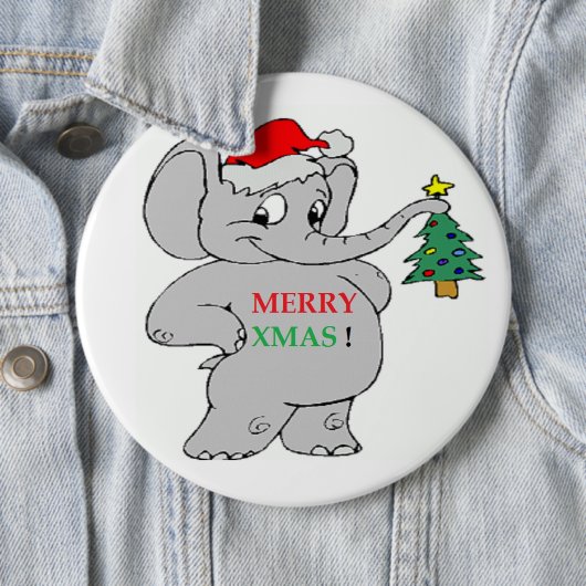 "MERRY XMAS" ELEPHANT RONDE BUTTON 6,0 CM (In situ)