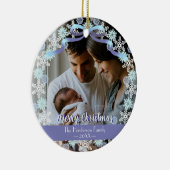 Merry Xmas familie Foto naam Light Blue Paars Keramisch Ornament (Rechts)