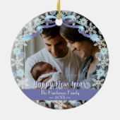 Merry Xmas familie Foto naam Light Blue Paars Keramisch Ornament (Achterkant)