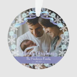 Merry Xmas familie Foto naam Light Blue Paars Ornament