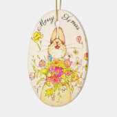 Merry Xmas flower&rabbit Keramisch Ornament (Links)