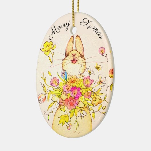 Merry Xmas flower&rabbit Keramisch Ornament (Links)