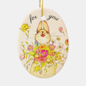 Merry Xmas flower&rabbit Keramisch Ornament (Achterkant)