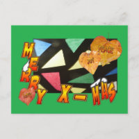 Merry Xmas Glas in lood & Leaves Green Briefkaart