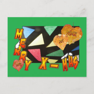 Merry Xmas Glas in lood & Leaves Green Briefkaart