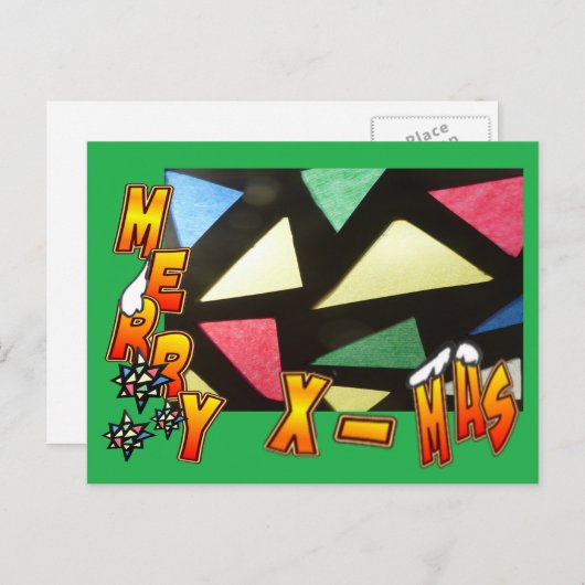 Merry Xmas Glas in lood Pattern & Stars Briefkaart (Voorkant / Achterkant)