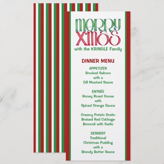 Merry X'mas Green Kerstmis Menu (Voorkant / Achterkant)
