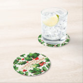 Merry Xmas & Happy New Year Holly Ronde Kartonnen Onderzetter (Insitu)