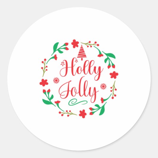 Merry Xmas Holly Jolly Ronde Sticker (Voorkant)