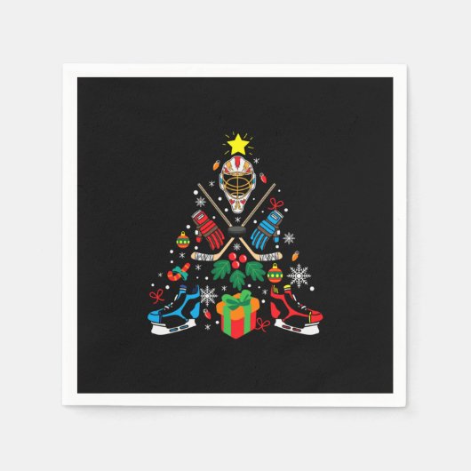 Merry Xmas Ice Hockey Christmas Tree Servet (Voorkant)