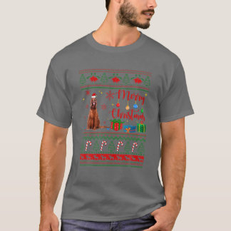 Merry Xmas Irish Setter Ugly Sweater Santa Hat Chr T-shirt