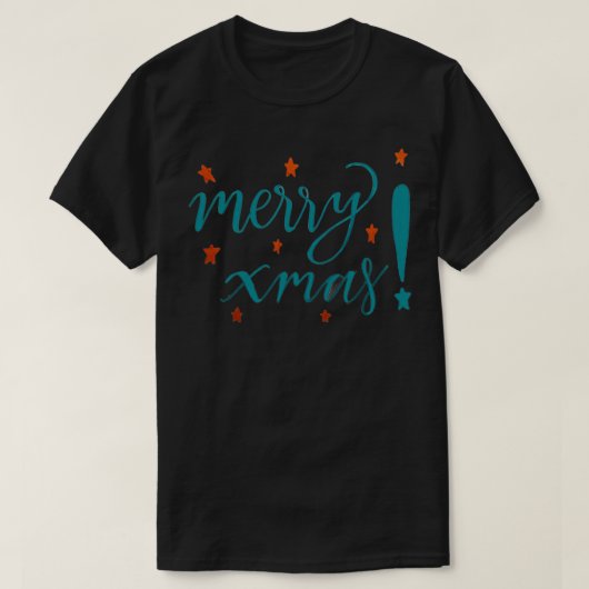 Merry Xmas kalligrafie met sterren T-shirt (Design voorkant)
