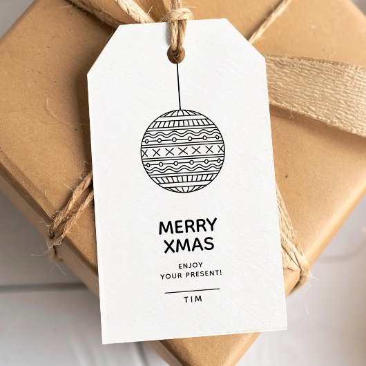 Merry Xmas Label met trendy kerstbal Cadeaulabel