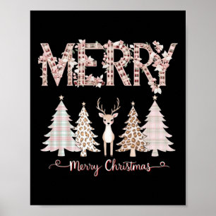 Merry Xmas Leopard Cheetah Buffalo Pink Plaid Chri Poster