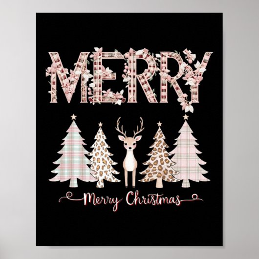 Merry Xmas Leopard Cheetah Buffalo Pink Plaid Chri Poster (Voorkant)
