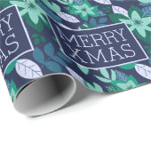 Merry Xmas Moderne Botanische Kerstmis Cadeaupapier (Rol Hoek)