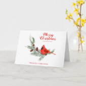 Merry Xmas Monogram Waterverf Pine Kardinaal Bird Kaart (Gele Bloem)