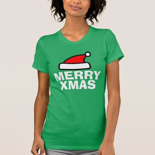 Merry Xmas op shirten met het pet van de Kerstman T-shirt (Voorkant)