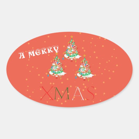 Merry Xmas Ovale Sticker (Voorkant)