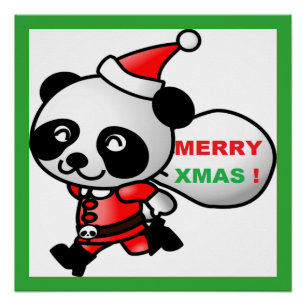 "MERRY XMAS" PANDA BEER SANTA POSTER