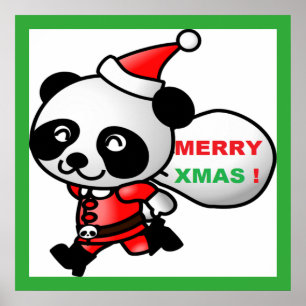 "MERRY XMAS" PANDA BEER SANTA POSTER