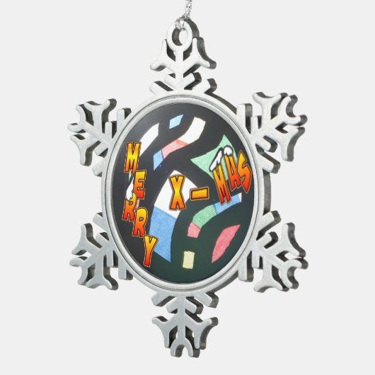 Merry Xmas Pattern Pewter Snowflake Ornament (Rechts)