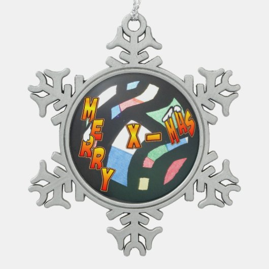 Merry Xmas Pattern Pewter Snowflake Ornament (Voorkant)