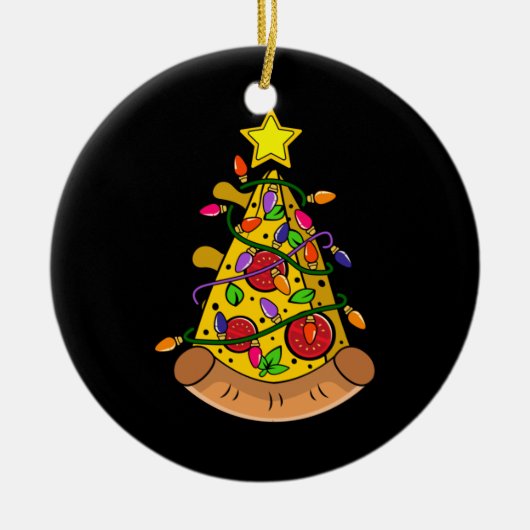 Merry Xmas Pizza kerstboomverlichting Keramisch Ornament (Voorkant)