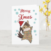 Merry Xmas Ponny Horse Snow Fairy Lights Kaart (Gele Bloem)