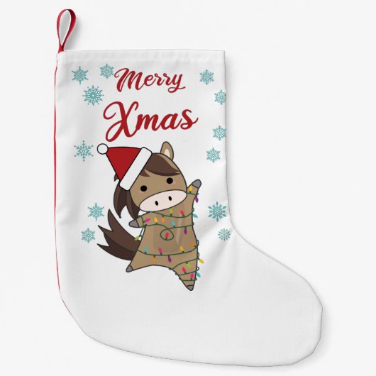 Merry Xmas Ponny Horse Snow Fairy Lights Kleine Kerstsok (Voorkant)