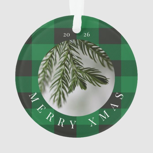 Merry Xmas Red Green Plaid Acrylic Ornament (achterkant)