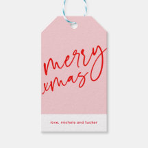 Merry Xmas Red & Pink Holiday Gift Label