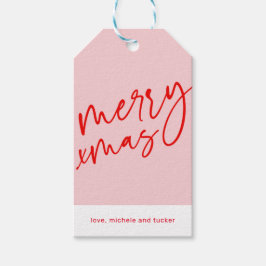 Merry Xmas Red & Pink Holiday Gift Label Cadeaulabel