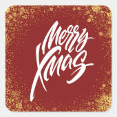 Merry xmas red vierkante sticker (Voorkant)