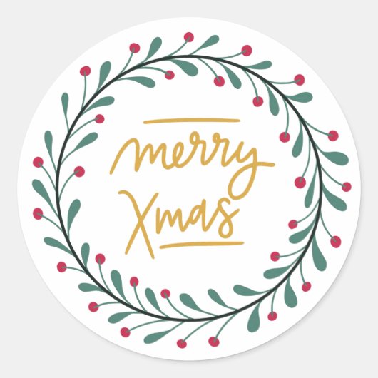 Merry Xmas Ronde Sticker (Voorkant)