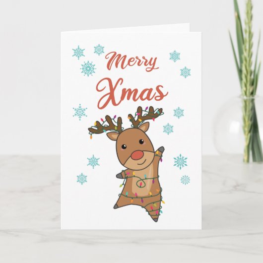 Merry Xmas Rudolph Red Nose Reindeer Cute Animals Kaart (Voorkant)