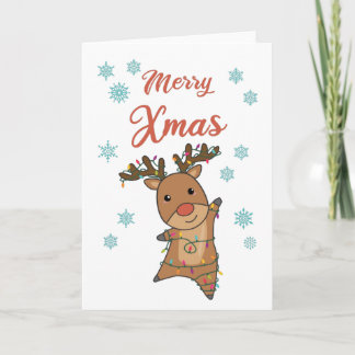 Merry Xmas Rudolph Red Nose Reindeer Cute Animals Kaart
