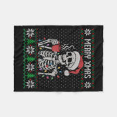 Merry Xmas Skeleton Ugly Sweater, Skull Wearing Sa Fleece Deken (Voorkant (Horizontaal))