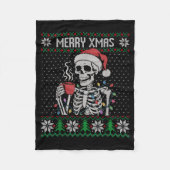 Merry Xmas Skeleton Ugly Sweater, Skull Wearing Sa Fleece Deken (Voorkant)