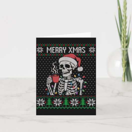 Merry Xmas Skeleton Ugly Sweater, Skull Wearing Sa Kaart (Voorkant)