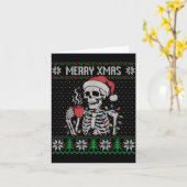 Merry Xmas Skeleton Ugly Sweater, Skull Wearing Sa Kaart (Gele Bloem)