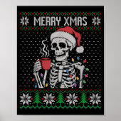 Merry Xmas Skeleton Ugly Sweater, Skull Wearing Sa Poster (Voorkant)